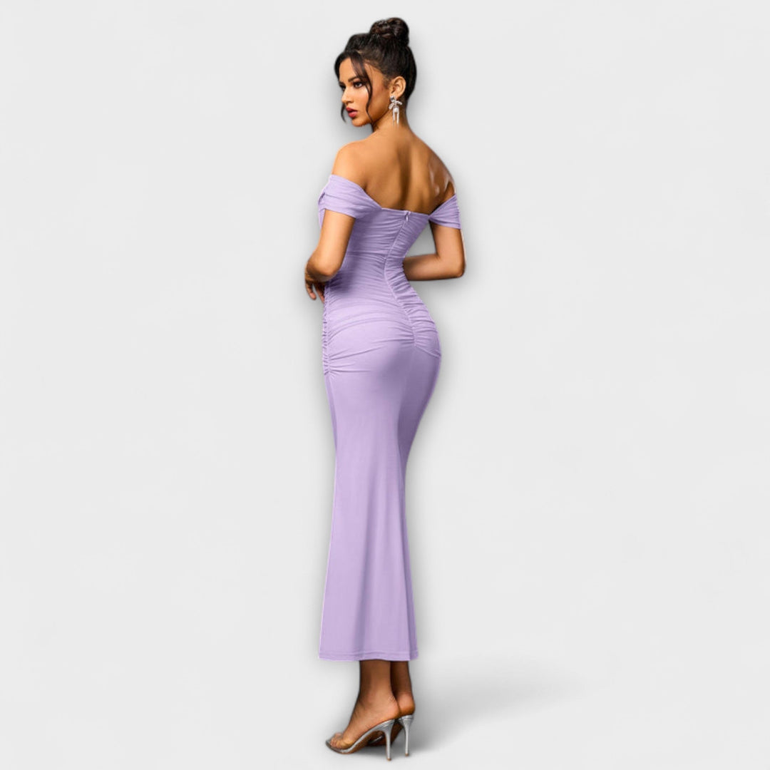 Waltraud - Off-Shoulder Raffung Bodycon Kleid