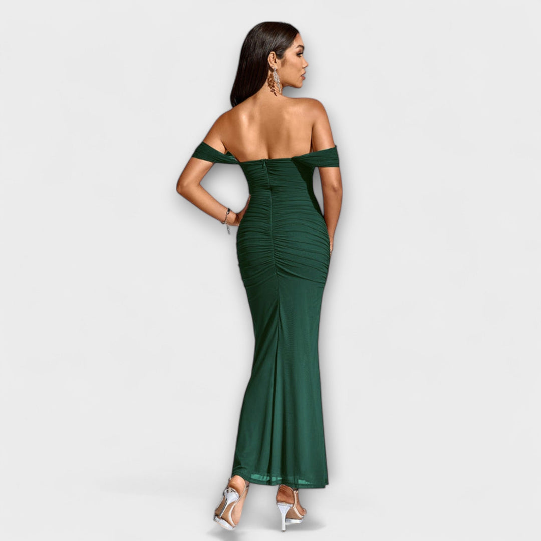 Waltraud - Off-Shoulder Raffung Bodycon Kleid