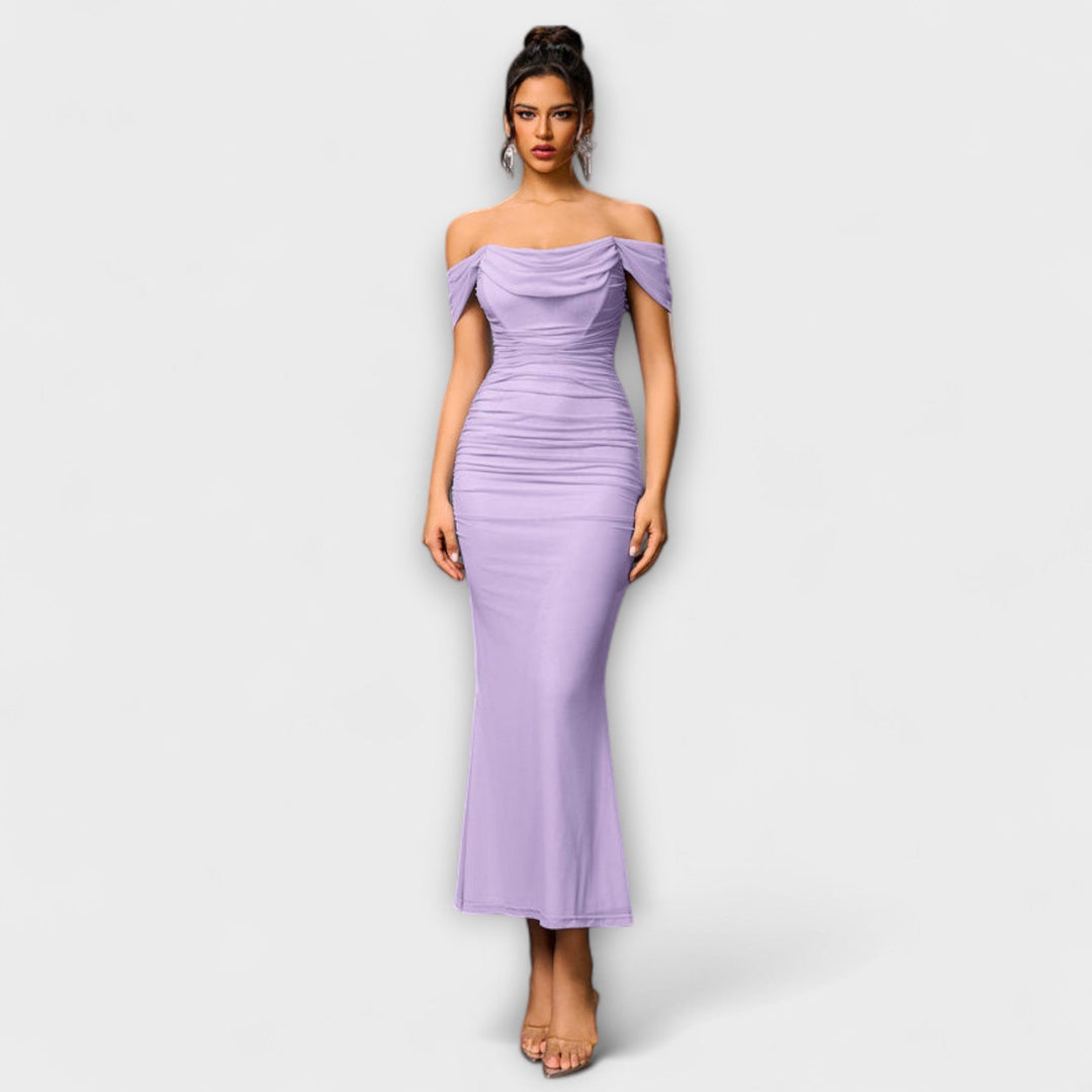 Waltraud - Off-Shoulder Raffung Bodycon Kleid