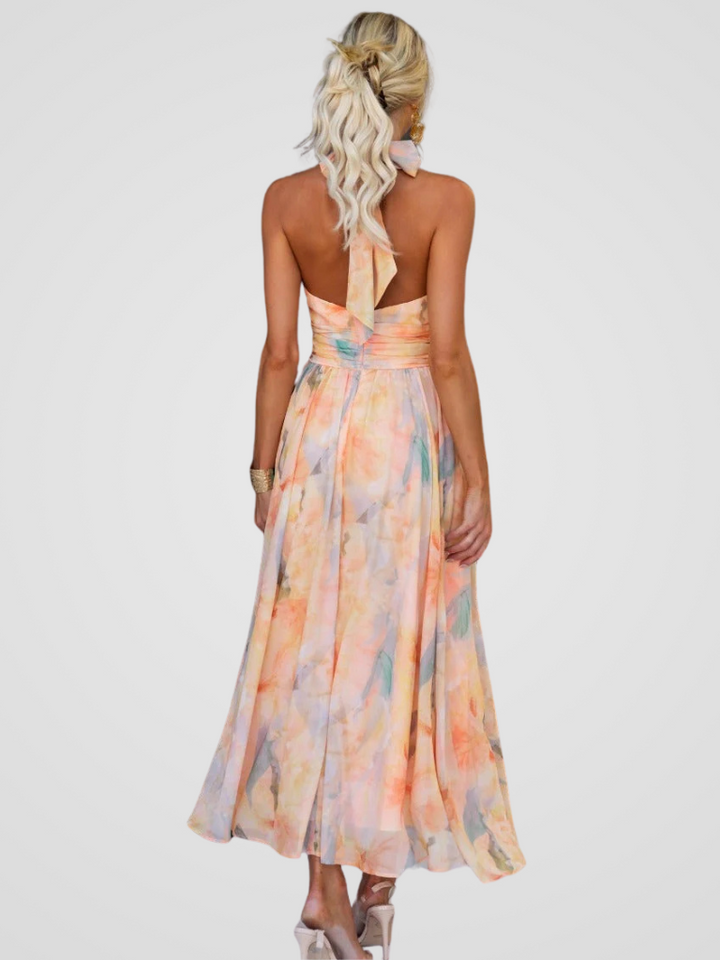 Zarah - Halter-Neck Aquarell Print Maxi Kleid