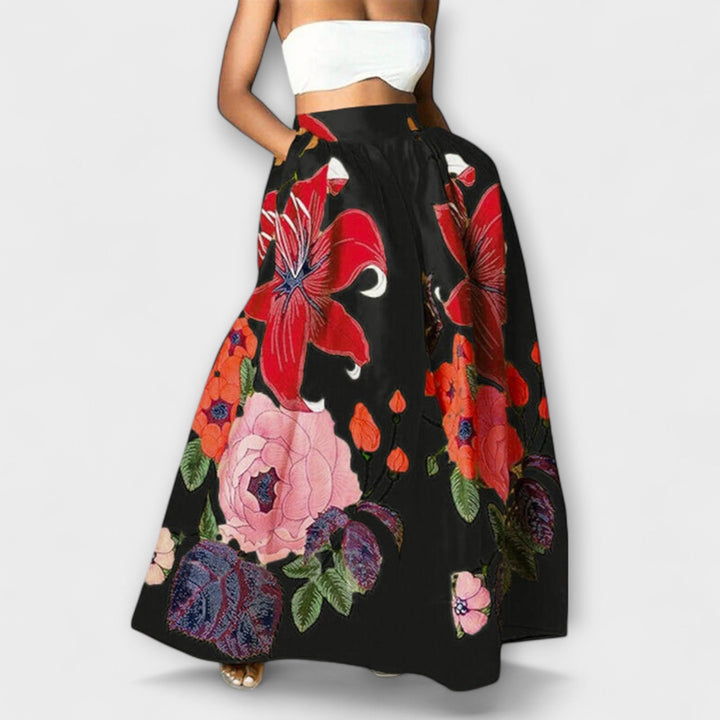 Mailin – Hochtaillierter Midirock Mit Floralem Print
