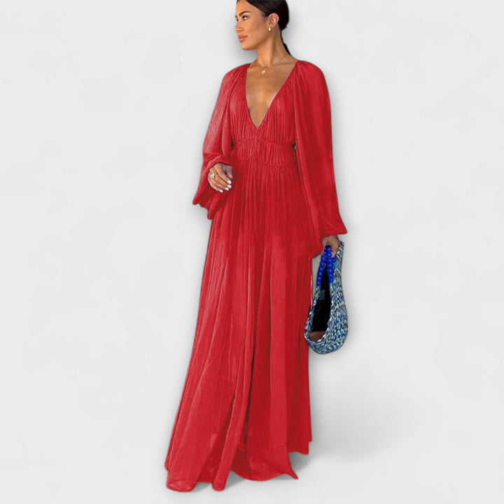 Elli - Elegantes Plissiertes Langarmkleid