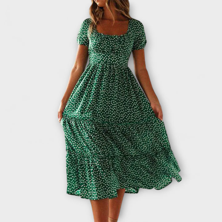 Franka - Vintage Blumenmuster Puffärmel Maxikleid