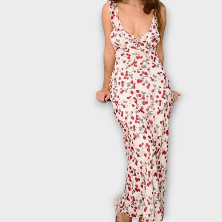 Lisa - Kryptografisches Floralprint Plunge Maxi Kleid