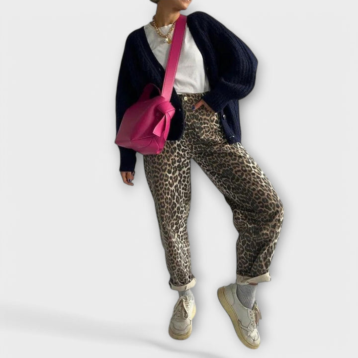 Selma – Vintage-Jeans Mit Wildem Leopardenprint