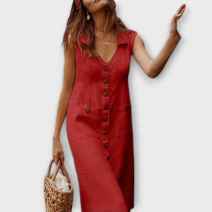 Carla – A-Linien-Kleid aus Baumwoll-Leinen mit Umlegekragen