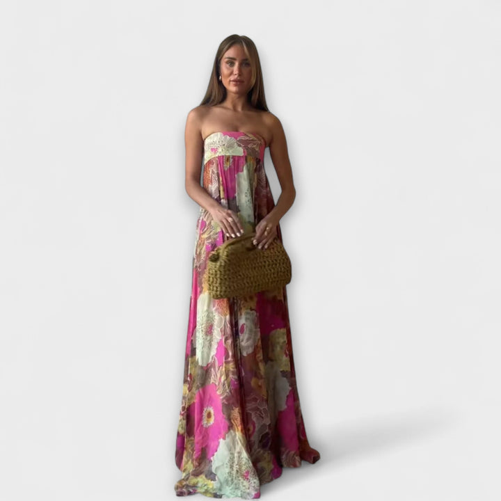 Katharina - Schickes Retro Trägerloses Plissiertes Maxikleid