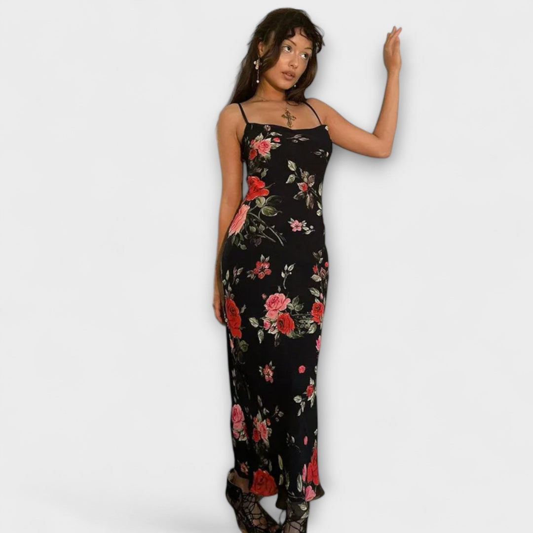 Ramona - Blumenmuster Spaghetti-Träger Bodycon Kleid