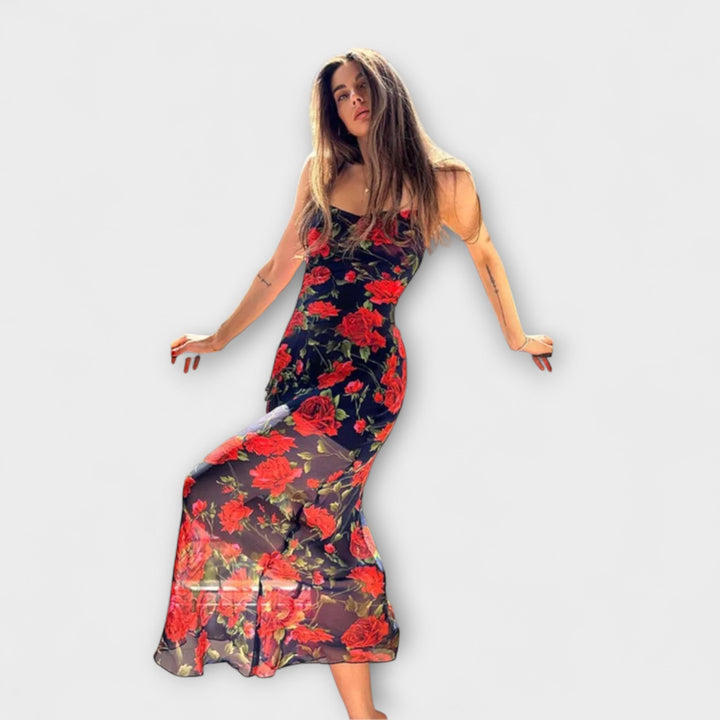Ramona - Blumenmuster Spaghetti-Träger Bodycon Kleid
