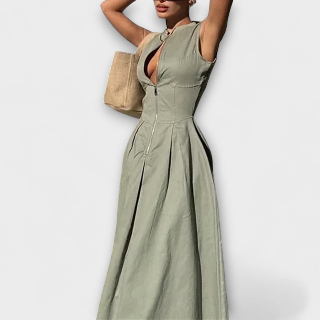 Eva - Ärmelloses Plissee Bodycon Midi Kleid