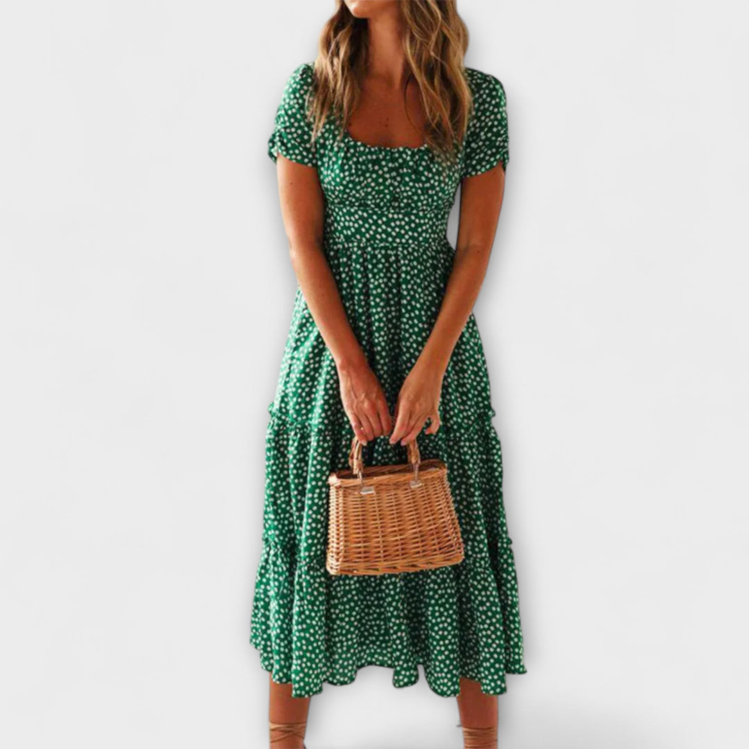 Franka - Vintage Blumenmuster Puffärmel Maxikleid