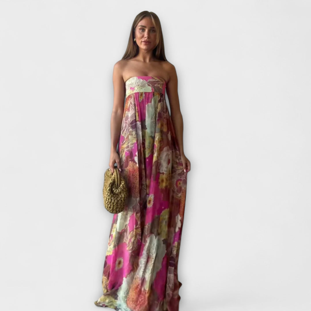 Katharina - Schickes Retro Trägerloses Plissiertes Maxikleid
