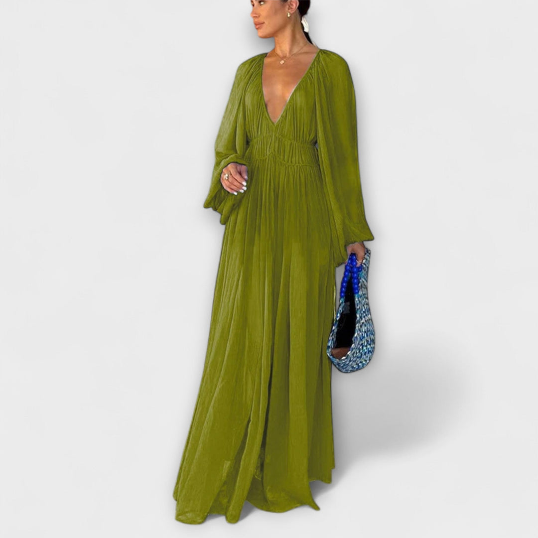Elli - Elegantes Plissiertes Langarmkleid