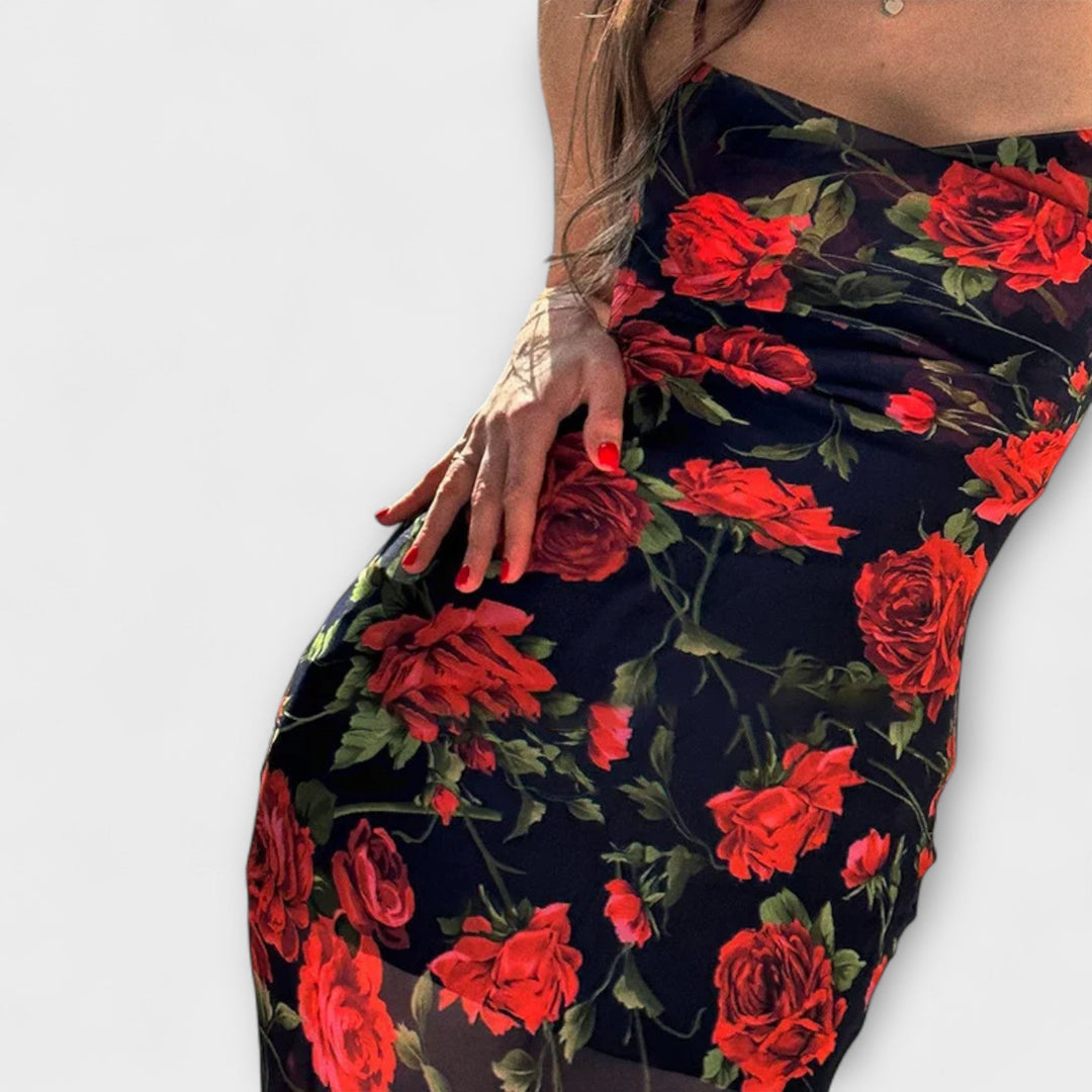 Ramona - Blumenmuster Spaghetti-Träger Bodycon Kleid