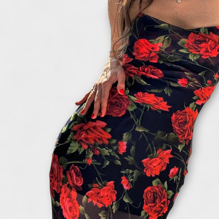 Ramona - Blumenmuster Spaghetti-Träger Bodycon Kleid