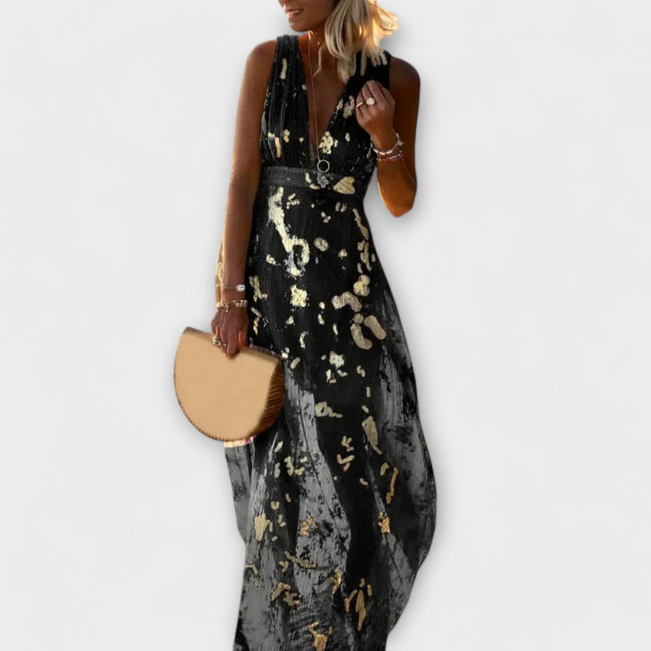 Sybilla - Fließendes Kleid mit V-Ausschnitt und Pailletten-Details