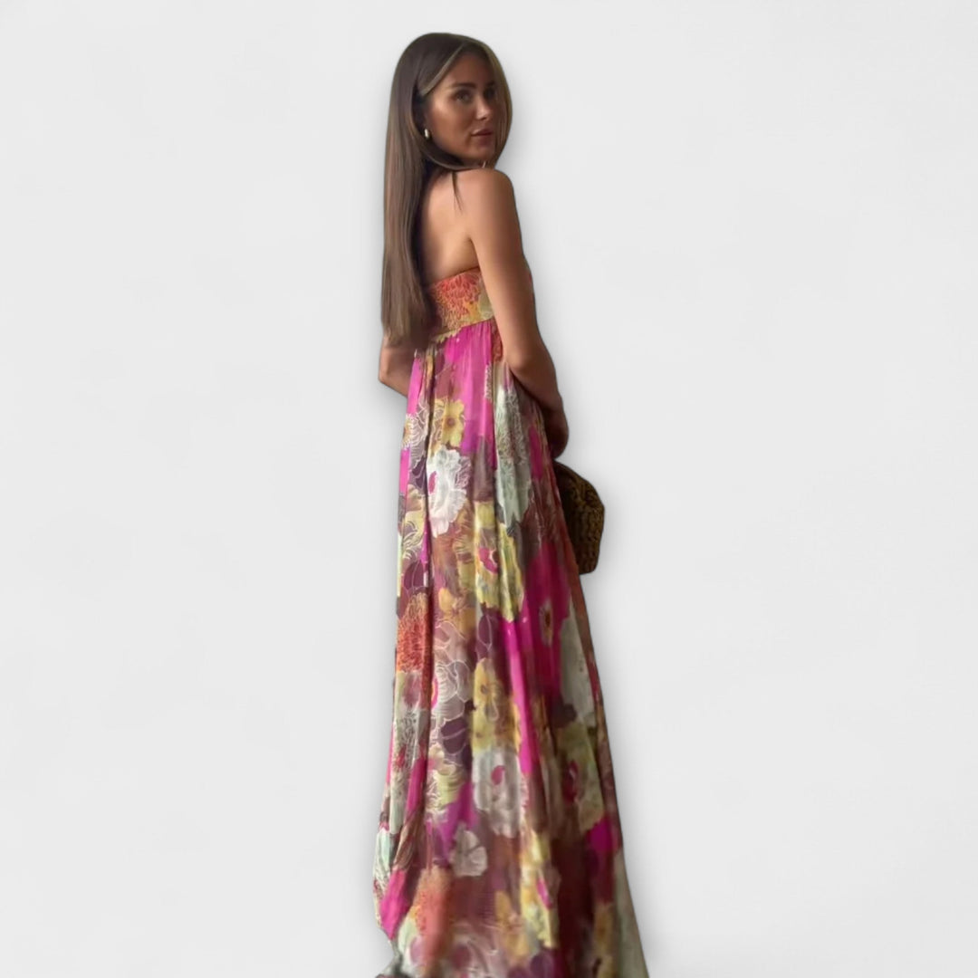 Katharina - Schickes Retro Trägerloses Plissiertes Maxikleid