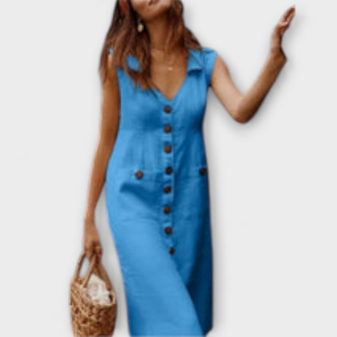 Carla – A-Linien-Kleid aus Baumwoll-Leinen mit Umlegekragen