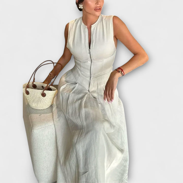 Eva - Ärmelloses Plissee Bodycon Midi Kleid