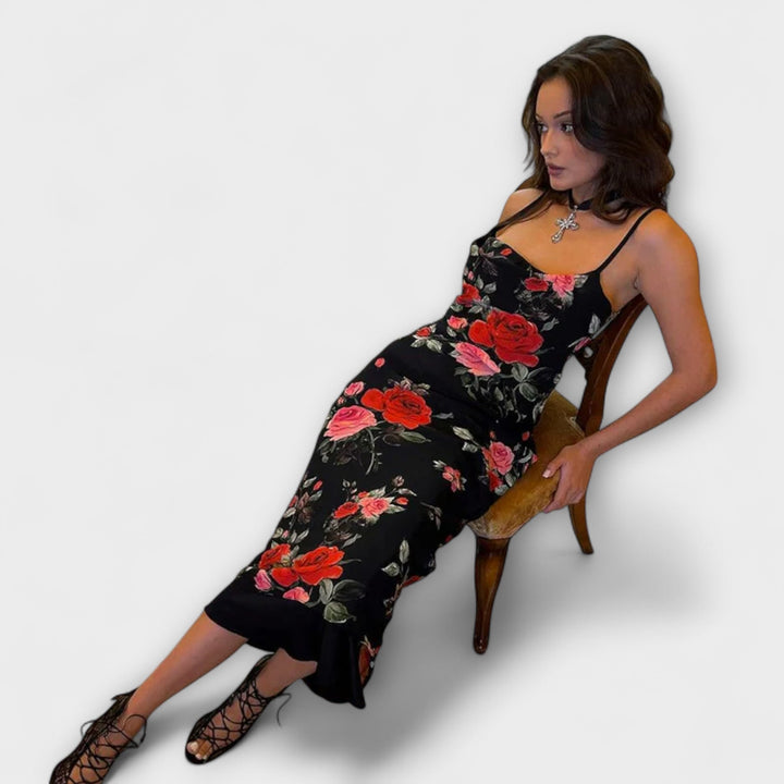 Ramona - Blumenmuster Spaghetti-Träger Bodycon Kleid