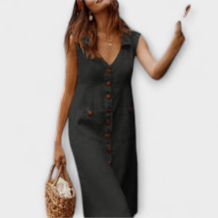 Carla – A-Linien-Kleid aus Baumwoll-Leinen mit Umlegekragen