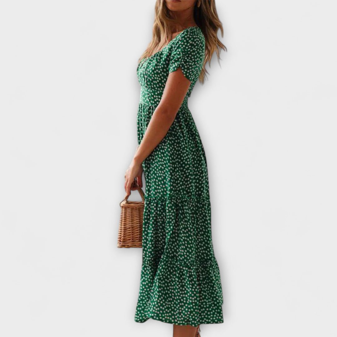 Franka - Vintage Blumenmuster Puffärmel Maxikleid