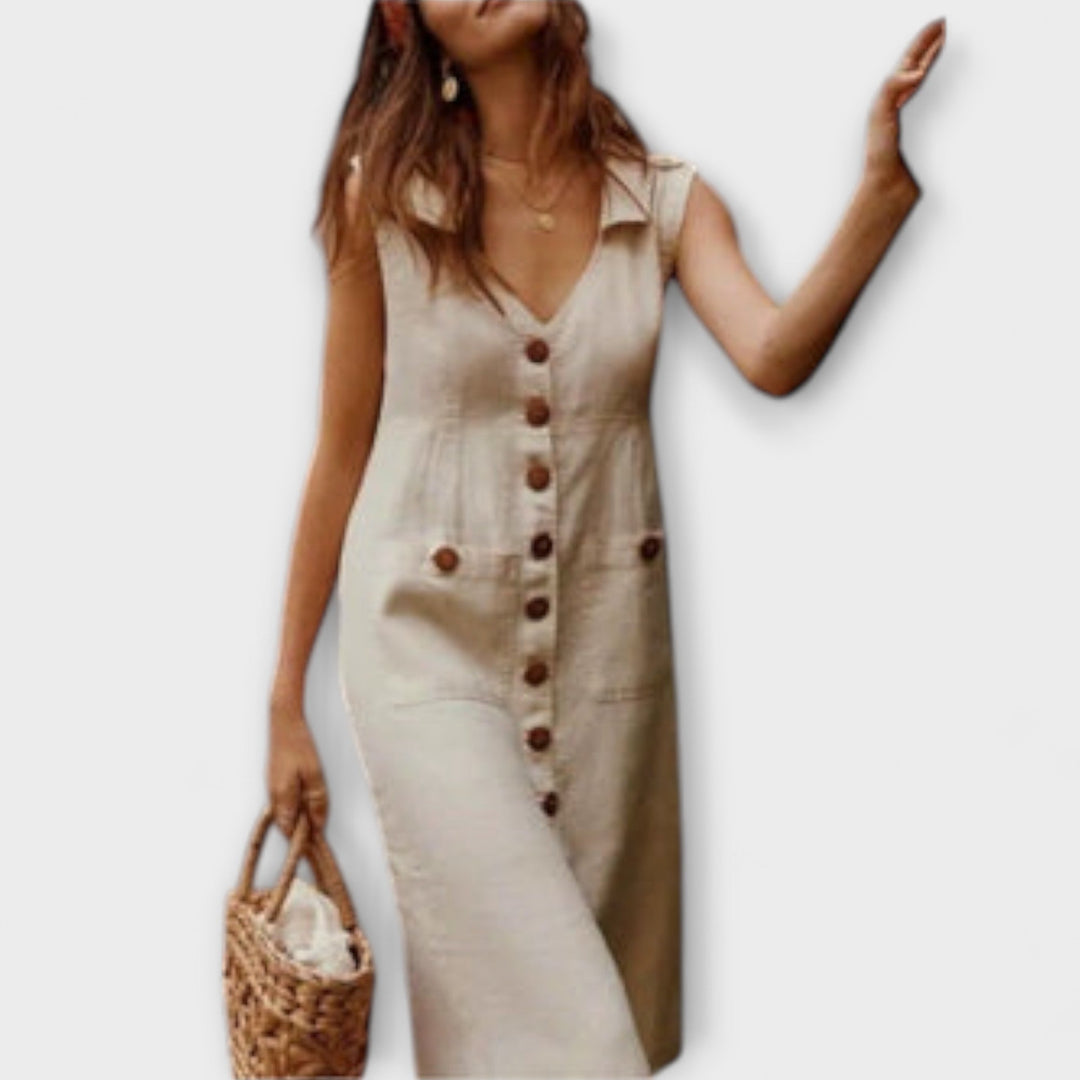 Carla – A-Linien-Kleid aus Baumwoll-Leinen mit Umlegekragen
