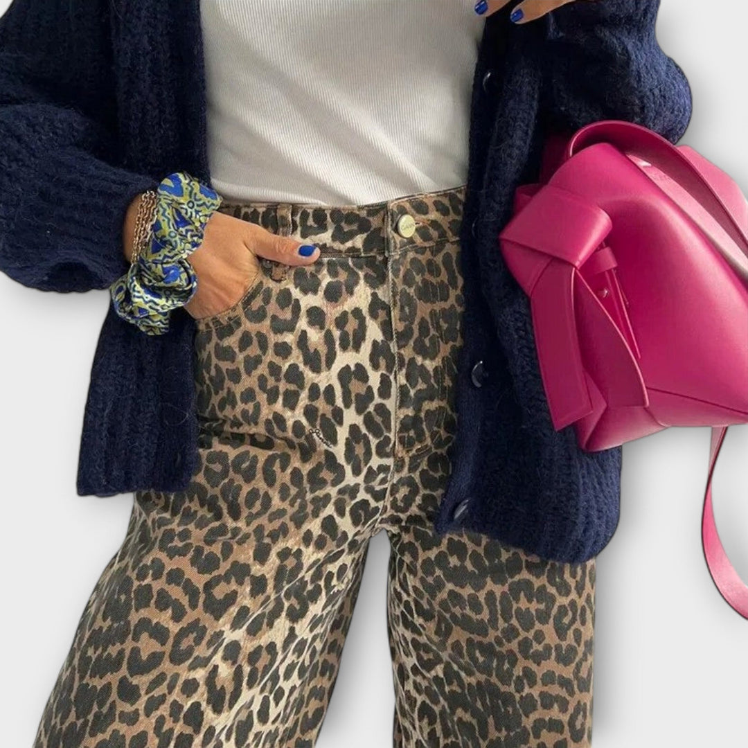 Selma – Vintage-Jeans Mit Wildem Leopardenprint
