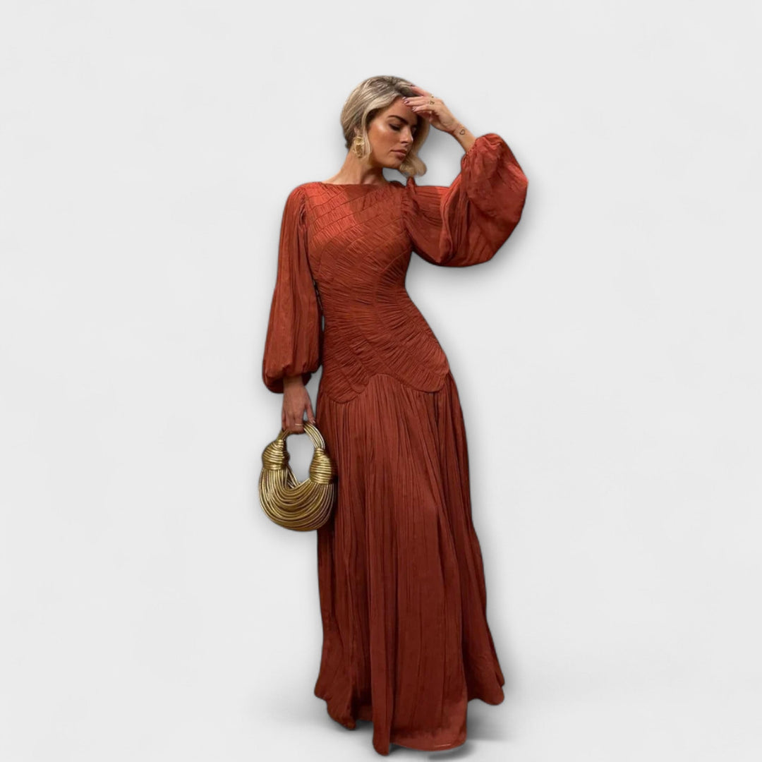 Elli - Elegantes Plissiertes Langarmkleid