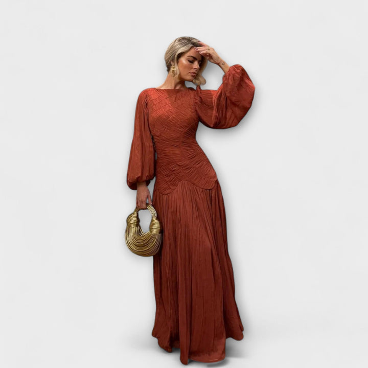 Elli - Elegantes Plissiertes Langarmkleid