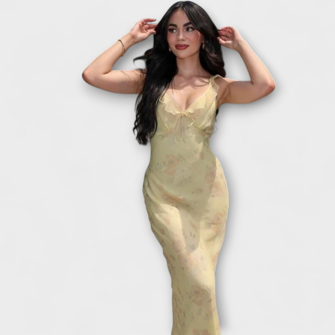 Lisa - Kryptografisches Floralprint Plunge Maxi Kleid