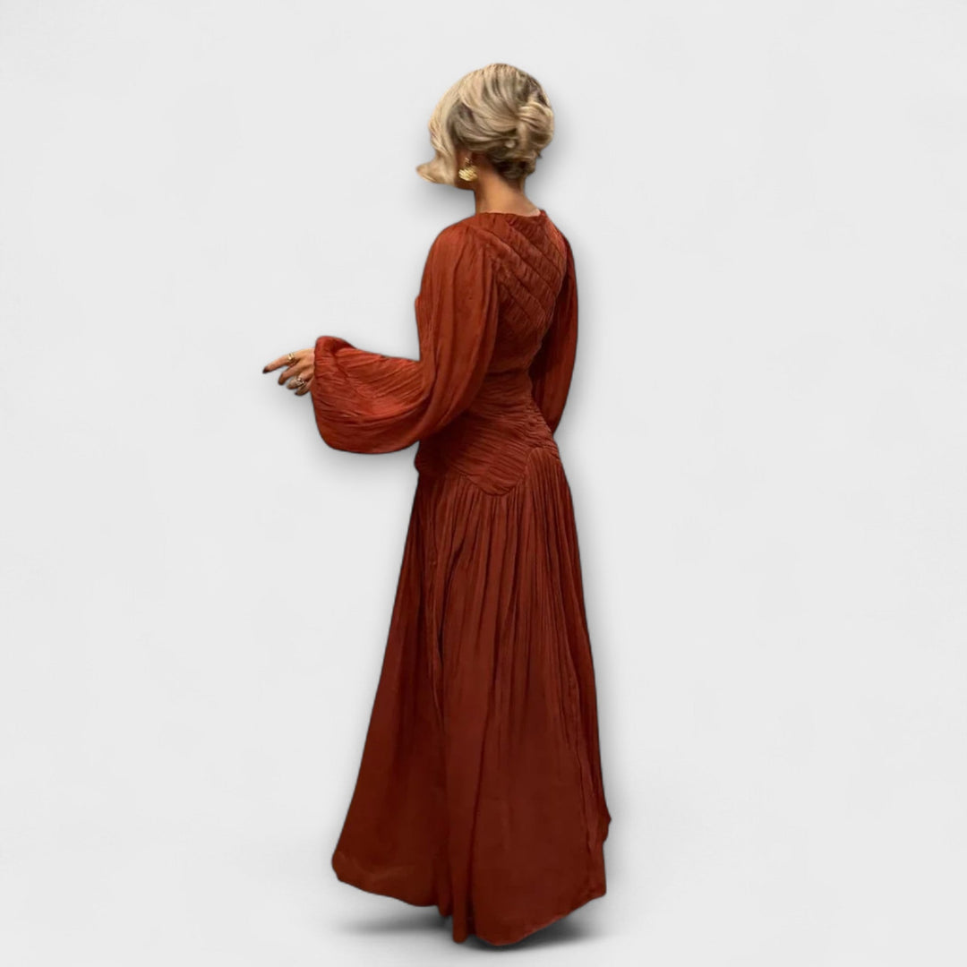 Elli - Elegantes Plissiertes Langarmkleid
