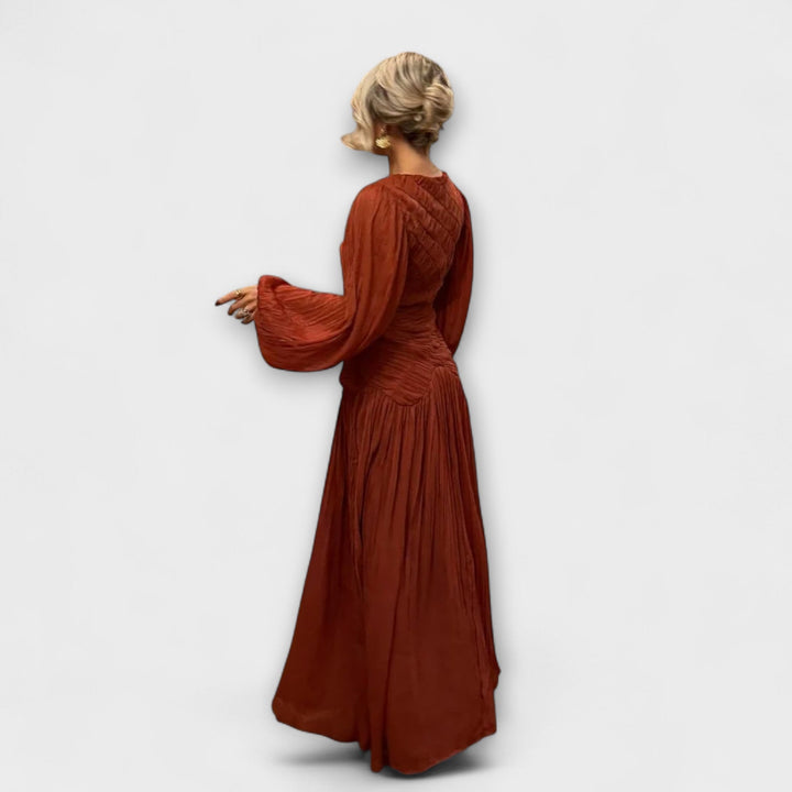 Elli - Elegantes Plissiertes Langarmkleid