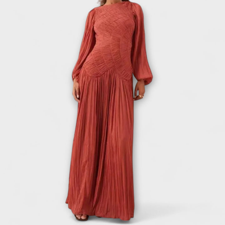 Elli - Elegantes Plissiertes Langarmkleid