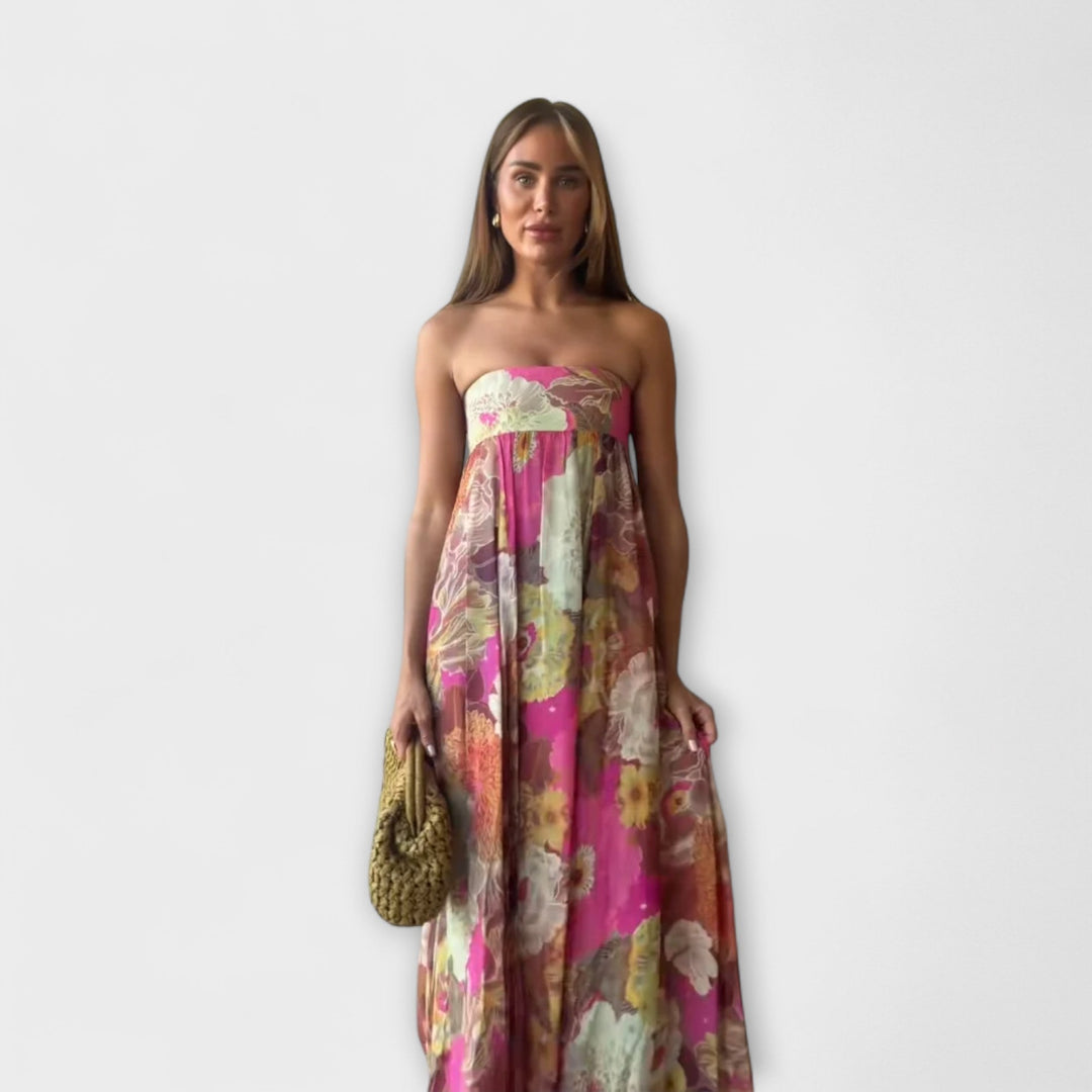 Katharina - Schickes Retro Trägerloses Plissiertes Maxikleid