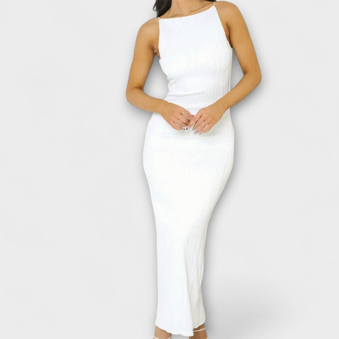 Hannah - Schickes ärmelloses gerafftes langes Kleid