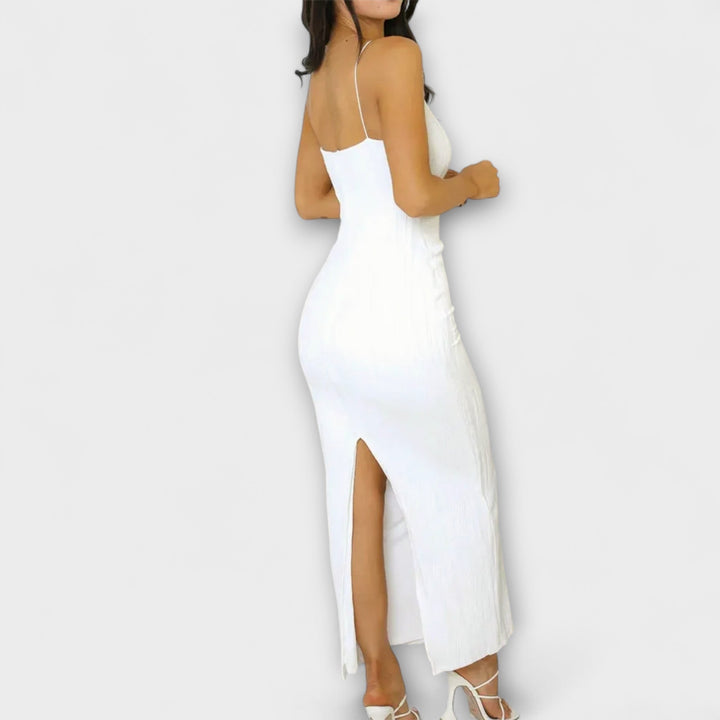 Hannah - Schickes ärmelloses gerafftes langes Kleid