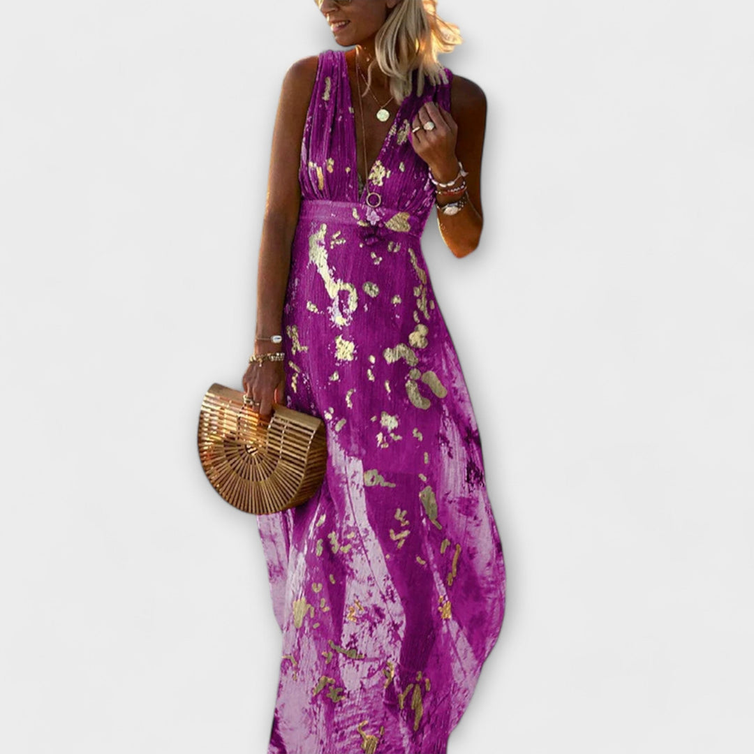 Sybilla - Fließendes Kleid mit V-Ausschnitt und Pailletten-Details