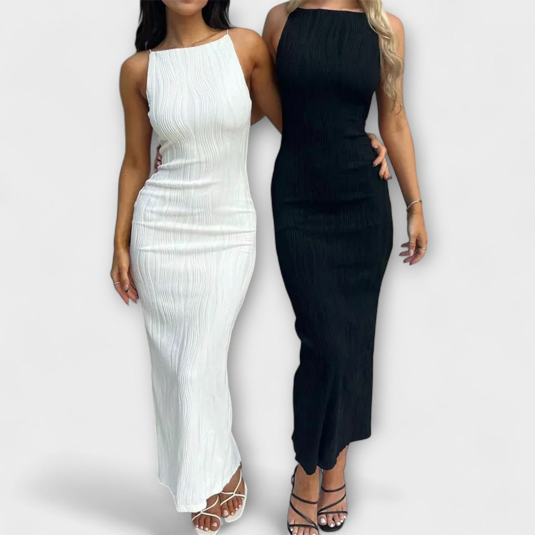 Hannah - Schickes ärmelloses gerafftes langes Kleid