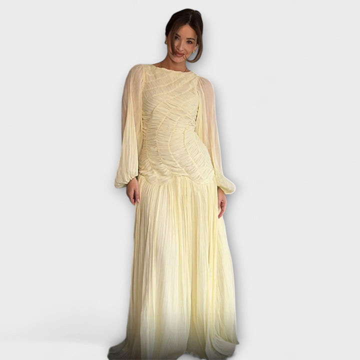 Elli - Elegantes Plissiertes Langarmkleid