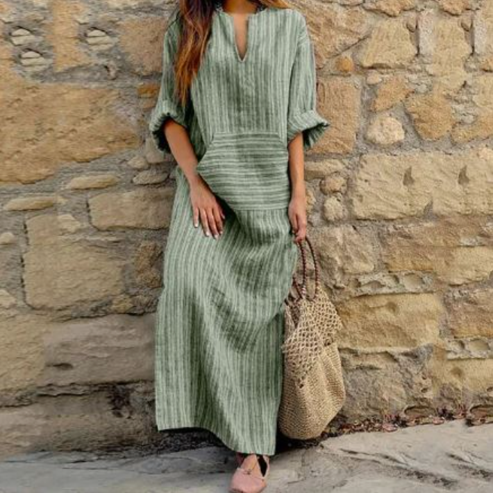 Rita - Lässiges Maxikleid mit Streifen und V-Ausschnitt