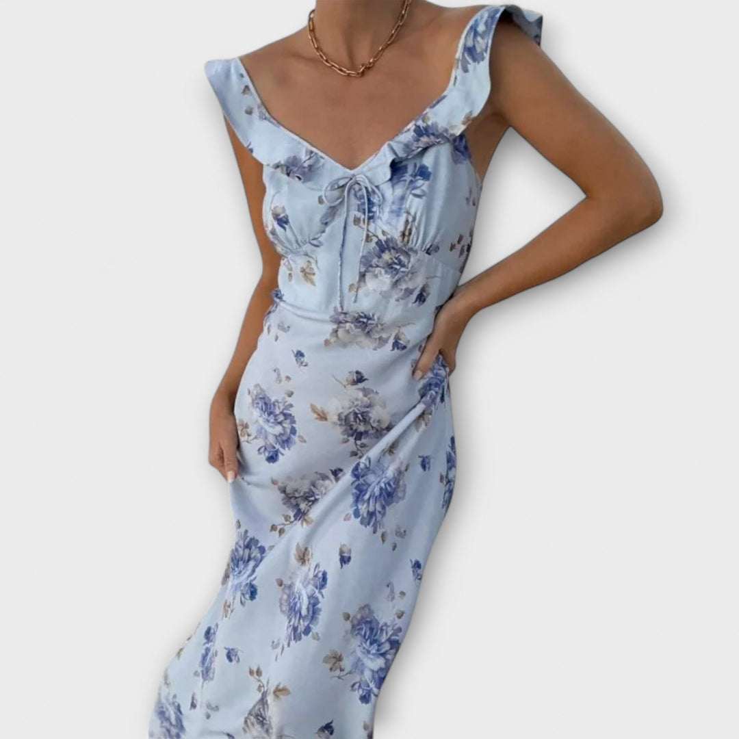 Lisa - Kryptografisches Floralprint Plunge Maxi Kleid