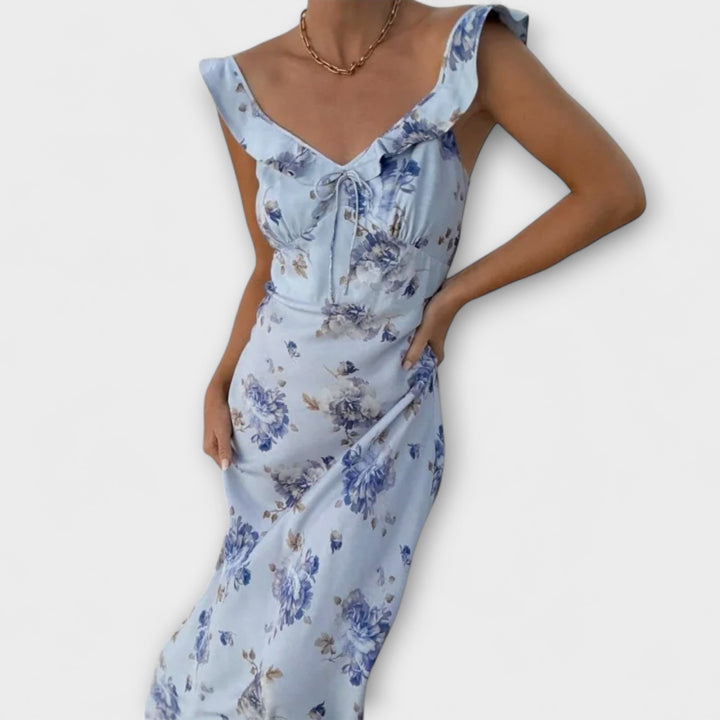 Lisa - Kryptografisches Floralprint Plunge Maxi Kleid