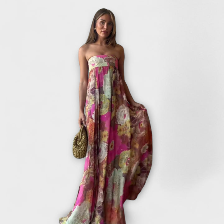 Katharina - Schickes Retro Trägerloses Plissiertes Maxikleid