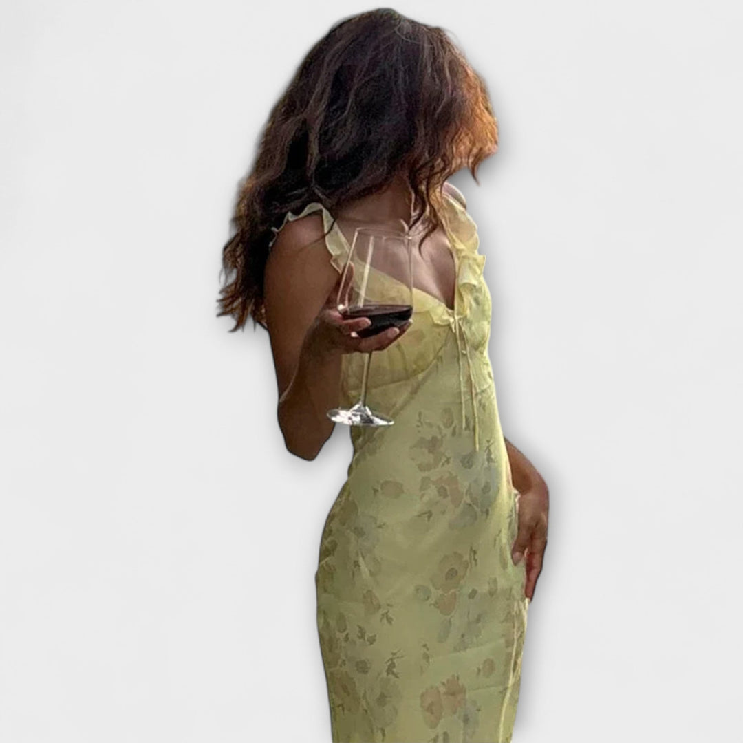 Lisa - Kryptografisches Floralprint Plunge Maxi Kleid