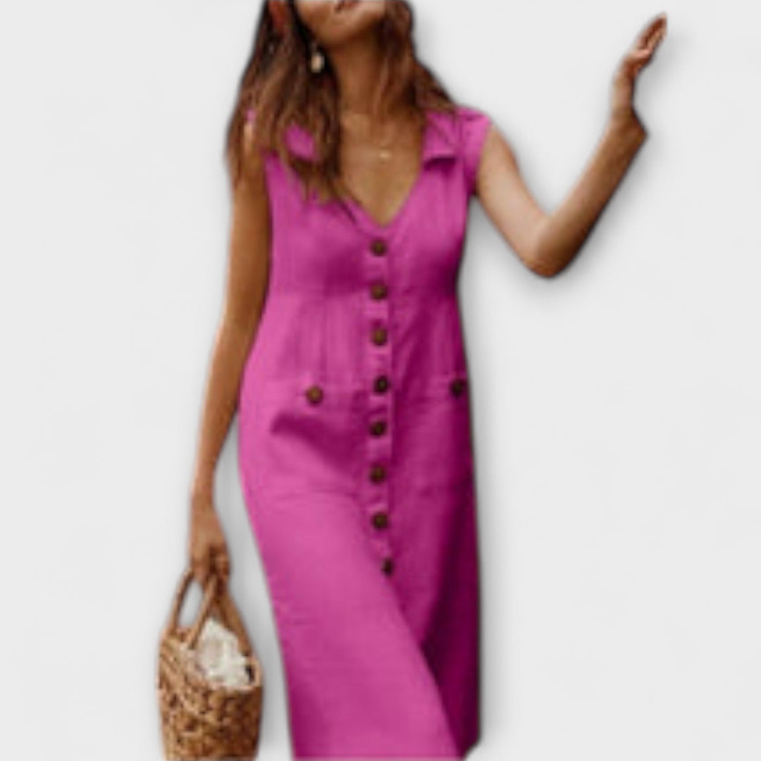 Carla – A-Linien-Kleid aus Baumwoll-Leinen mit Umlegekragen