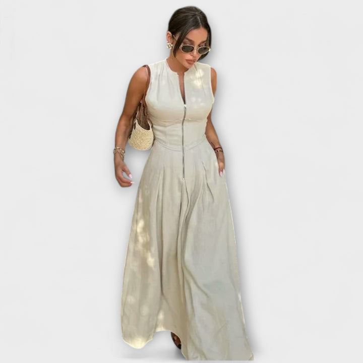 Eva - Ärmelloses Plissee Bodycon Midi Kleid