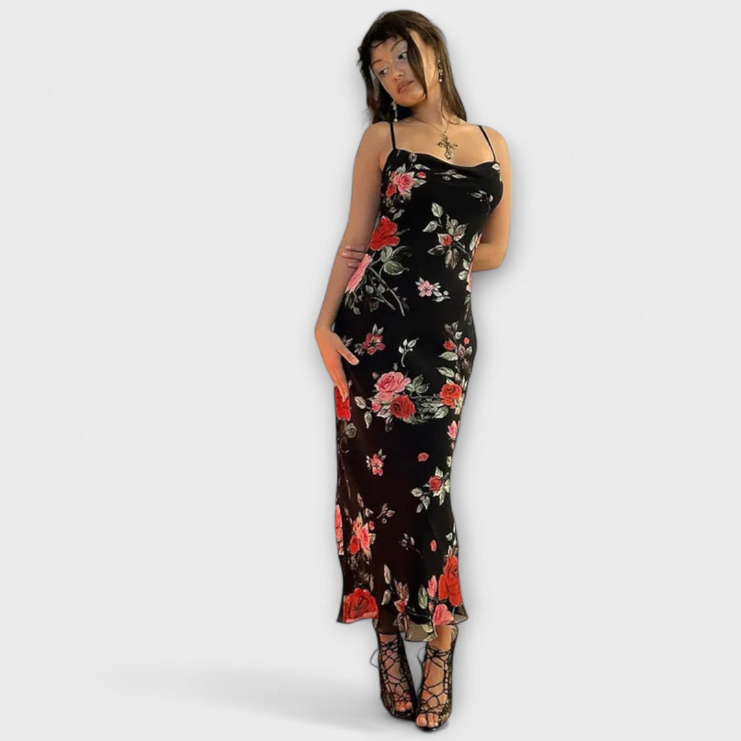 Ramona - Blumenmuster Spaghetti-Träger Bodycon Kleid