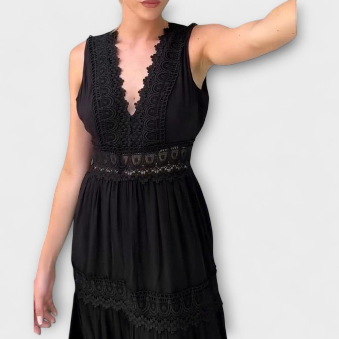Hannelore - Elegantes V-Ausschnitt Spitzenkleid