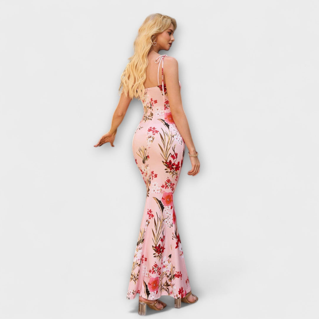 Kathrin - Floral Print Prom Dress mit gebundenen Schulterträgern